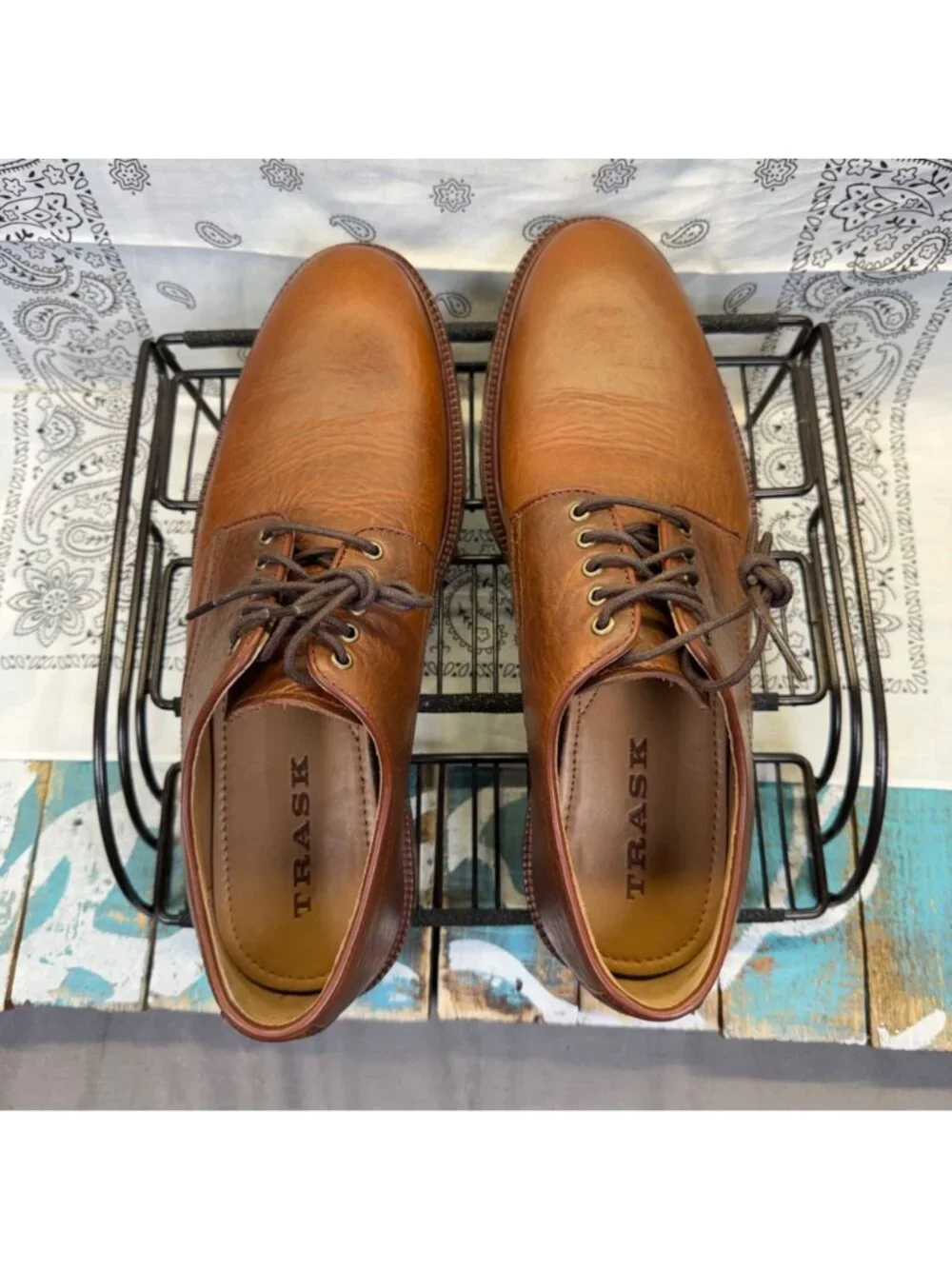 NEW TRASK Landry Oxfords Horween American bison Lthr Vibram rubber sole Men 8.5M
